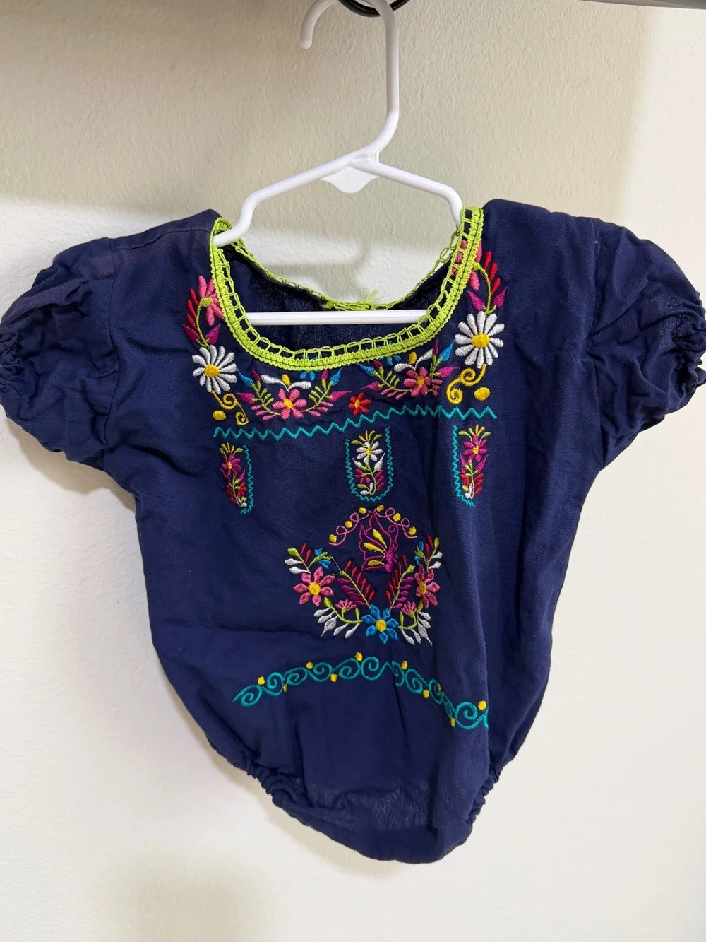 Embroidered Fiesta Navy Baby Onesie / Romper with Floral Accents